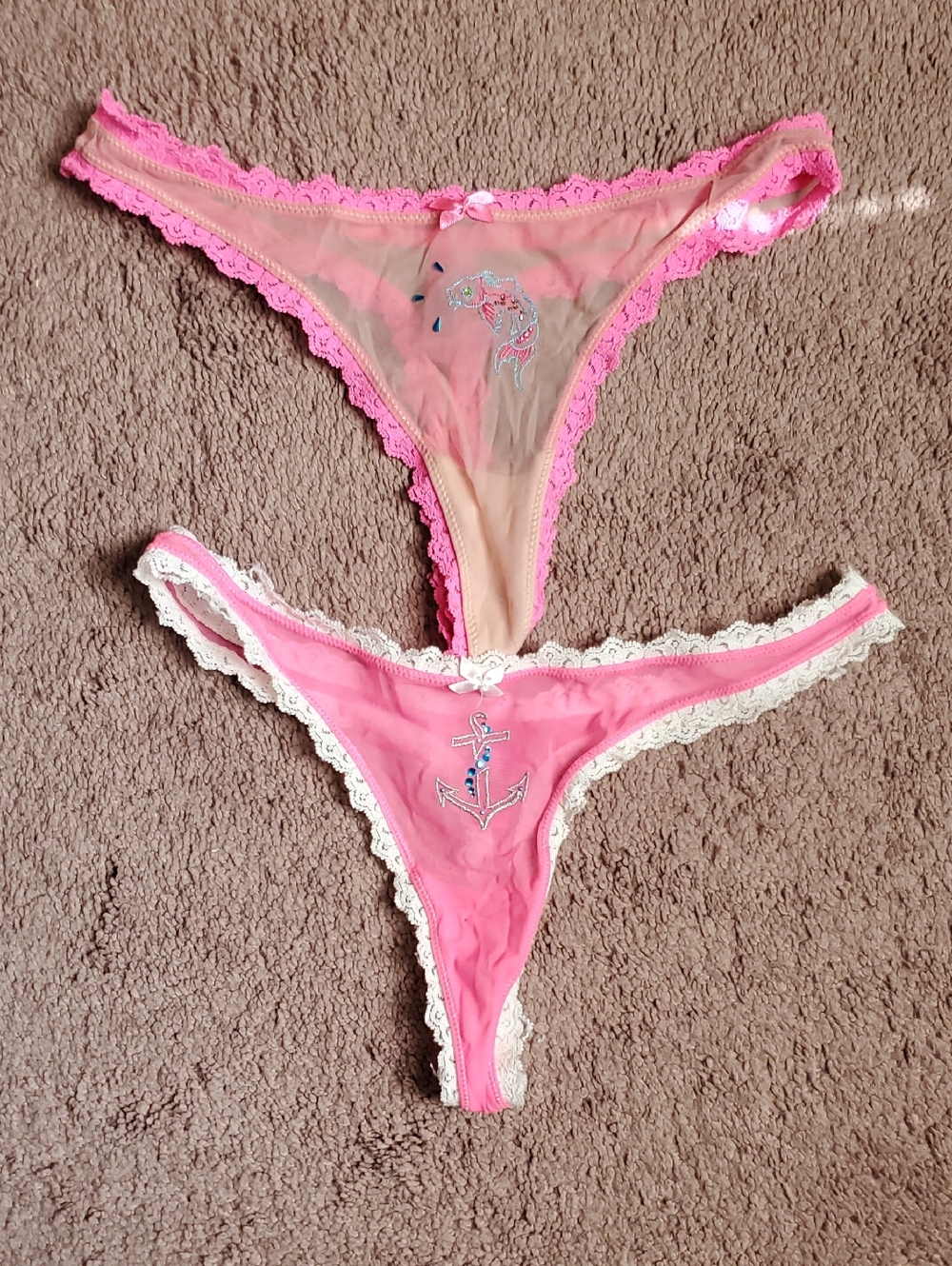 Betsey Johnson Pink Lace-Trim Sheer Thong Set - Pink & Blush